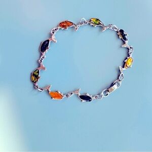 Silver-tone Dolphin Bracelet with Multicolor Accents